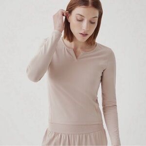 Pact Split Neck Long Sleeve Tee - Avenue Collection in Cream